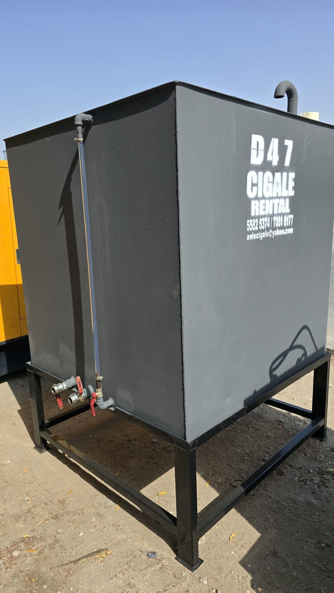 Cigale Power fabricated diesel day tank with stand and fittings in Qatar